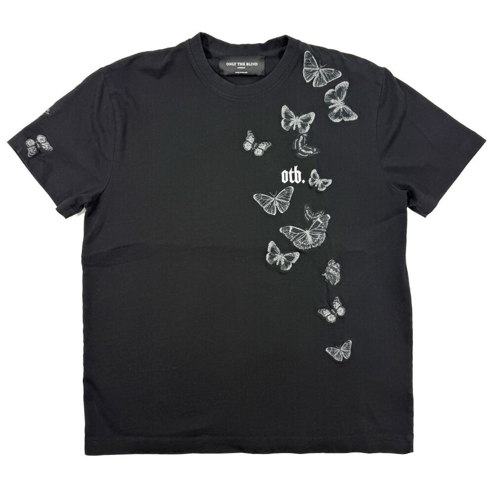 Only the Blind Mens Embroidered Butterfly T-Shirt Black Sz Large London England